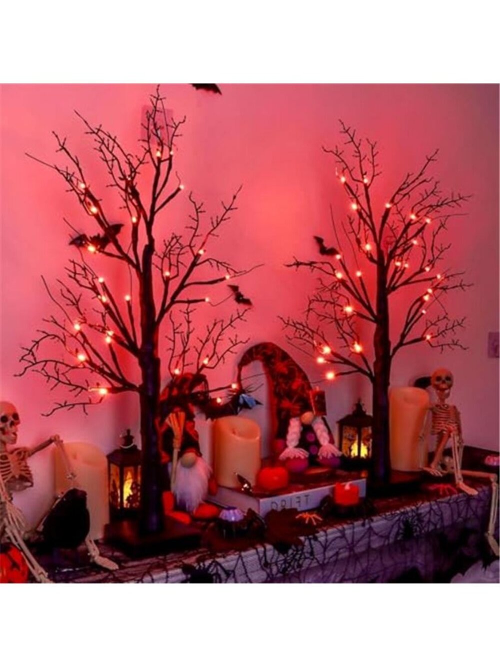 Halloween Decorations Indoor 2 Pack 24 Inch Black Halloween Tree with 24 Orange